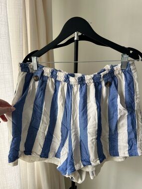 American Eagle Outfitters Blue and White Striped Elastic Waist Shorts